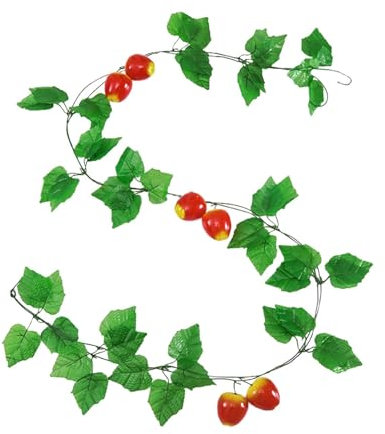 LOVIVER Künstliche Gefälschte Weinrebe mit Apfel und Blättern, Balkon Deko, Kunstpflanze Girlande, Grünpflanze für Indoor Outdoor Garten Party Wanddekoration, 90,55 Zoll/Stück