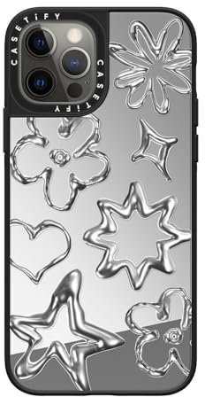 CASETiFY Mirror iPhone 12 Pro Case [Reflective / 4.9ft Drop Protection/Compatible with Magsafe] - Chrome Doodles - Silver On Black