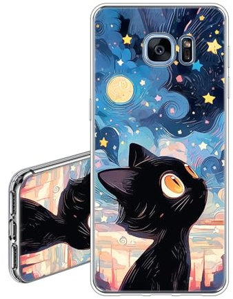 JEZSTHAI Custodia Compatibile con Samsung Galaxy S7 Edge Cover Trasparente in Silicone Con Design Grafico,Ultra Sottile Antiurto Antigraffio Morbida TPU Protettiva Case,Gatto