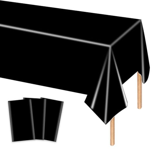 MORAINJAY 3 pièces Nappe Noire Anniversaire, 137x274 cm, Nappe Plastique Rectangulaire, Idéale pour Anniversaire, Fête Noire, Décoration de Table
