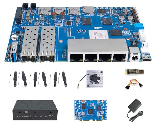Banana Pi BPI-R4 WiFi 7 Router Scheda di Sviluppo, con MediaTek MT7988A Chip, 4GB RAM e 8G eMMC onboard, 2X 10Gbe SFP Slot, 4X Gbe Network Port (con WiFi 7 e Metal Case)