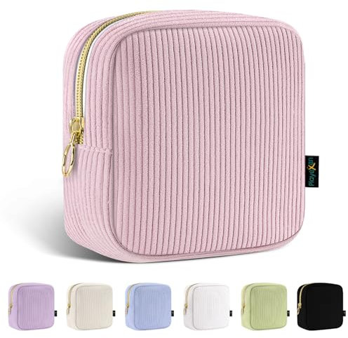 Trousse Maquillage Femme Petit Mini Trousse de Toilette Fille Voyage en Velours Côtelé épais Pochette Maquillage Sac de Organiseur Rangement à Cosmétique Makeup Idéal Cadeau Anniversaire Noël(Rose)