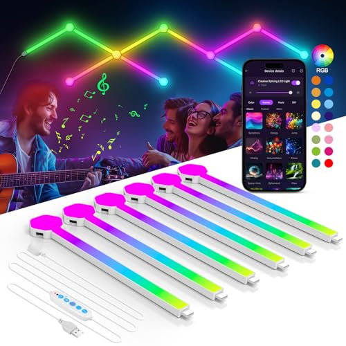 Kimimara LED Gaming Wandleuchte - Hexagon RGB Lichtleisten mit App-Steuerung DIY-Lichteffekte Musik Sync Hexa Wandbeleuchtung für Schlafzimmer Wand Gamer Room Deko