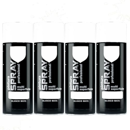 MORE FREE Pintura Spray Blanco Mate de 400 ml Adecuado para las Superficies de Metal, Madera y Plástico Pack de 4 Unidad