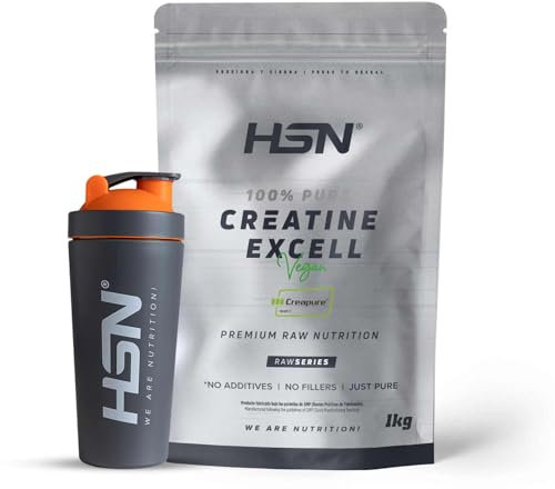 HSN Creatina 100% CREAPURE® en Polvo Sin Sabor 1Kg + SHAKER ACERO INOXIDABLE | 100% Monohidrato de Creatina Micronizada | No Incluye Dosificador | Sin Añadidos y Libre de Contaminantes