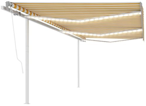 KLYEON Tenda Automatica con Sensore Vento e LED 6x3 m Gialla Bianca,Tenda da Sole Retrattile motorizzata con luci a LED e sensore del Vento per Esterni Tende da Sole