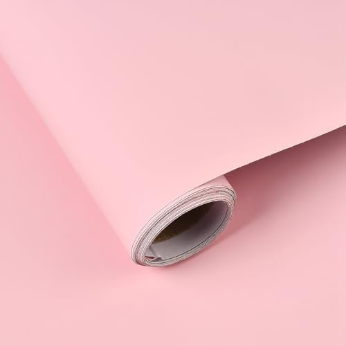 JSCARLIFE Peel and Stick Wallpaper,Self Adhesive and Removable PVC Wall Paper Decorative Film for Kitchen Countertop Cabinets Furniture, Bedroom Wall, Drawer, Books (Pink, 60CM*300CM)