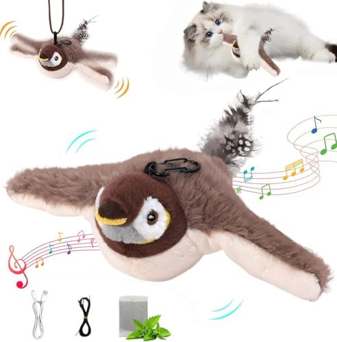PKKP Katzenspielzeug Vogel, Flapping Bird Cat Toy mit Flügeln Schlagen, Wiederaufladbar Interaktives Katzenspielzeug Selbstbeschäftigung, Elektrisches Vogelspielzeug für Katzen (A1)