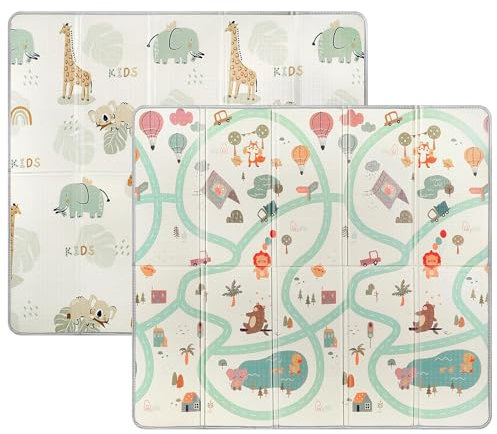 Krabbelmatte Baby, Spielmatte Baby Faltbar, 180 × 200 cm, 1,5 cm Dick, Wasserdicht, Mit Aufbewahrungstasche, Spielteppich Krabbeldecke für Baby Innen Außen