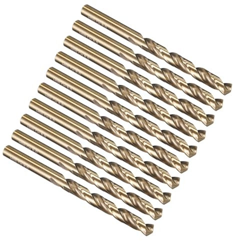 PATIKIL 8mm Drill Bit, Jobber Straight Shank M35 Cobalt 5% High-Speed Steel 135° Gold Finish for Stainless Steel Hard Metal - 10 Pack