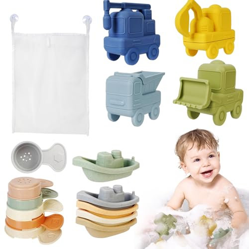 Juguetes Baño Bebe, 16 Pcs Juguetes Bañera Bebe Silicona para Niños Niñas 1 2 3 Año, La Regadera Baño Bebe Combina con Squeeze Toys y Juegos de Agua para Ducha, Piscina o Playa