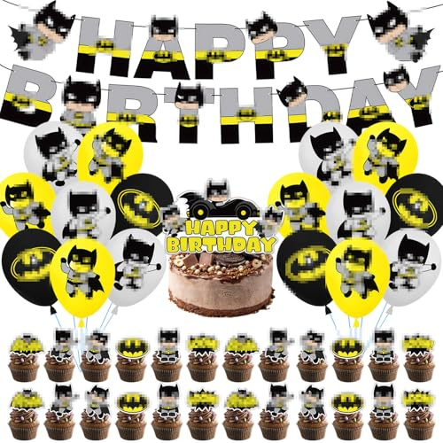 Geburtstag Ballon Deko Junge-Bat Party Luftballons Deko Set Hero Party Supplies mit Ballon Cake Toppers Birthday Banner Tischdecke Tortendeko für Kindergeburtstag Babypartys Weihnachten Geschenke Deko