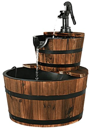 SOARS Fontaine Jardin à 2 Niveaux, Fontaine à Eau avec Pompe à Eau Electrique & Débit d'eau Réglable, Design en Bois, Fontaine Extérieur, Décoration Jardin pour Balcon, Terrasse, Cour
