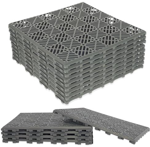 AQS INTERNATIONAL Pack of 5 Plastic Garden Tiles - Interlocking Non-Slip Floor Tile 30cmx30cm, Waterproof Durable Patio, Lawn, Path, Garden - Green Area Safety Easy Click Tiles Grey Colour Design