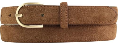 BELTINGER Damen-Gürtel aus Veloursleder 2,5 cm | Velour-Ledergürtel für Damen 25mm | Wildleder-Gürtel mit runder, goldener Gürtelschließe | Tabac 80cm