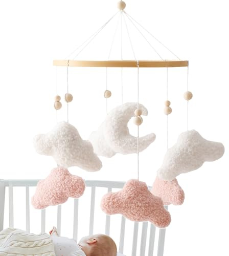 Mobile für Babybett Weiche Plüschtiere in Wolkenform | Kinderwagen- und Babywiege-Mobile für Kinder Mädchen Schlafzimmer Spielzimmer Tagesstätte Geburtstag