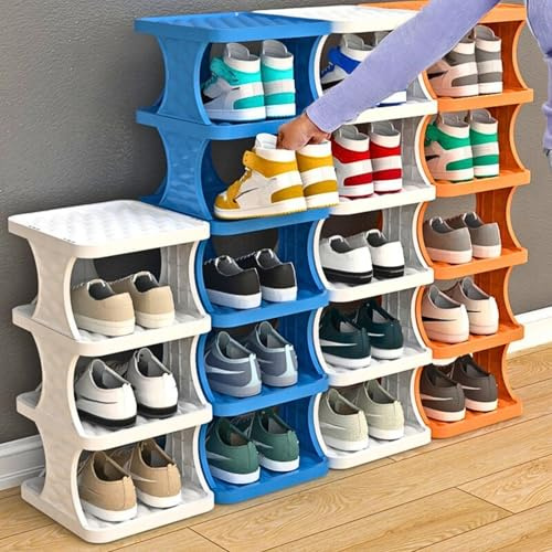 Generisch Schuhregal Schmal Kunststoff Schuhschrank 5 6 7 8 9 Ebenen, Schuhregal Platzsparend, Schuhablage Klein Schmal Hochfür Flur Schlafzimmer Wohnzimmer Eingang Weiß für Schuhe(White,4-Tier)