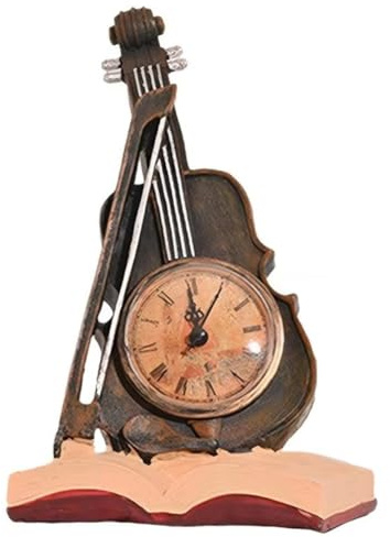 Flaroey Violin Clock Desk Decor Resin Violin Clock Figurine Vintage Violin Shaped Clock Desk Clock Guitar Ornament Home Decor