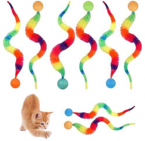 WZHHDM Bunte Wiggly Ball Katze, 8 Stück Lustiges Katzenball | Wiggly Ball Wackelball für Katzen Langer Schwanz Wurmkatzenspielzeug Katzenbälle Hüpfbälle für Katzen jeden Alters