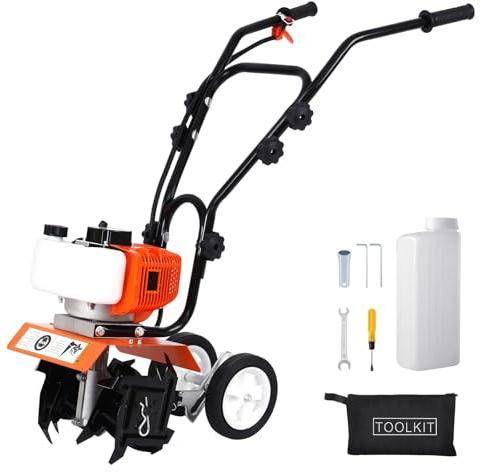 H-YEEU Motoculteur essence 52cc - Cultivateur de jardin léger à 2 temps avec moteur de 1,9 kW - Fraise de jardin facile à démarrer