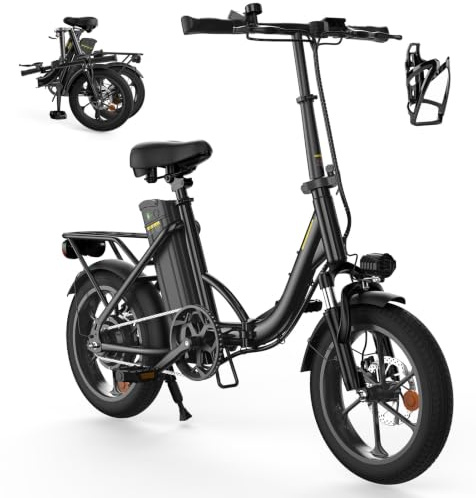 Finbike Klapprad E-Bike 16 * 2.15 Zoll Fat Tire,Tragbares Elektrofahrrad mit 10.4Ah Abnehmbarem Akku,4 Fahrmodi,PAS Reichweite MAX 88KM,Falt-Elektrofahrräder für Herren Damen Pendeln