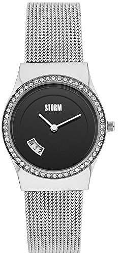 STORM Cyro Crystal Black, Damenuhr, 3 bar Wasserdicht, Datumsfunktion, Mineralglas, Quarzwerk, 47385/BK, Edelstahl,Mesh-Band