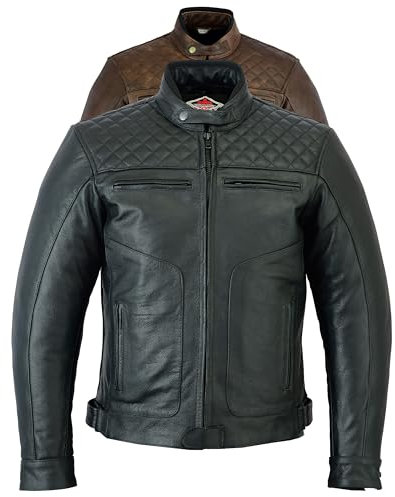 Texpeed Motorrad lederjacke herren mit protektoren - Leder mit Rautensteppung - Motorrad Mit Original Biker Rüstung (EN 1621-1) Schutz Schwarz - XXL