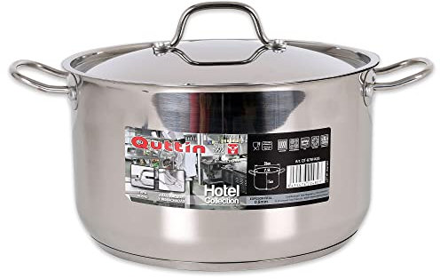 Quttin Hotel - Olla Profesional Induccion, Cocina y Horno, Tamaño Mediano, Acero Inoxidable Antiadherente, Tapa Cristal y Asas, Diametro 26 cm 7.5 litros
