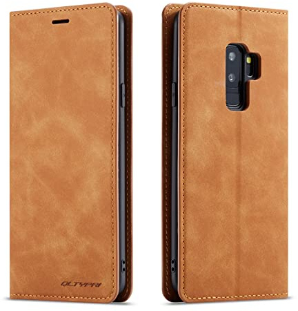 QLTYPRI Hülle für Samsung Galaxy S9, Premium Dünne Ledertasche Handyhülle mit Kartenfach Ständer Flip Schutzhülle Kompatibel mit Samsung Galaxy S9 - Braun