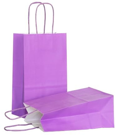 AZOWA Purple Gift Bags Medium Size Kraft Paper Bags With Handles Set of 25 (22 x 11 x 27 CM, Purple)