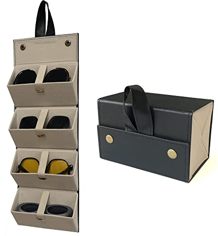 Longjet Sunglasses Organizer Travel Glasses Case 5 Slots Multiple Pairs Eyeglasses Storage Box Hanging Eyewear Holder, Black Red, 5 Slots