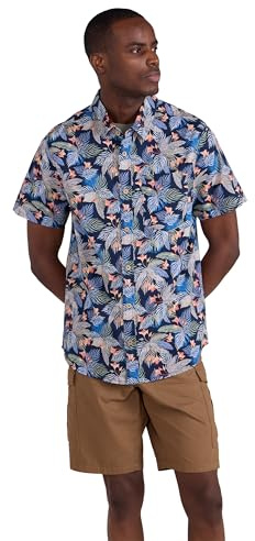 Mountain Warehouse Coconut Slub Texture Short-Sleeved Shirt - Lightweight Cotton Tee with Pocket, Casual Wear - Spring Summer, Holidays & Travelling Blue XXL