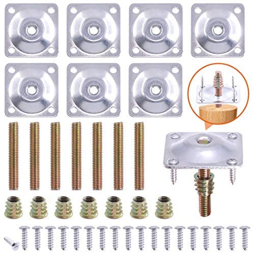 Rustark 8 Sets Leg Mounting Plates with Hanger Bolts Screws Furniture Legs Attachment Plates Industrial Strength T-Plate 5/16 (M8) for Sofa Couches Chair Seats