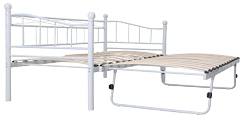 vidaXL Giroletto con Rete a Doghe Elegante Classico Robusto Resistente Arredo Casa Struttura Telaio Letto Bianco in Acciaio 180x200/90x200 cm