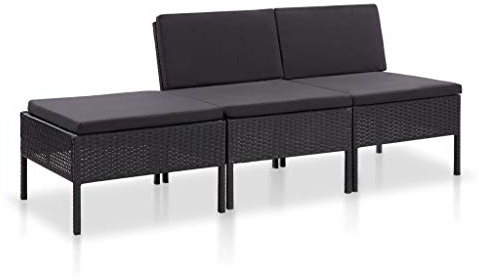 Tidyard Lounge Sofa Gartensofa 3-Sitzer Gartenbank Rattan Gartenmöbel Set Balkon Couch balkonmöbel Loungemöbel für Garten Terrasse, 3 teilig Schwarz typ-1