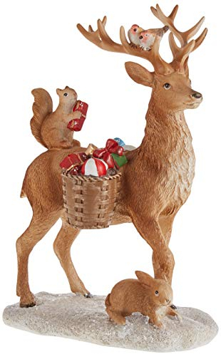 Villeroy & Boch – Winter Collage Accessoires deer with woodland animals, beautiful Christmas tree decoration, polyresin, multi-coloured, 14.5 x 9 x 21 cm
