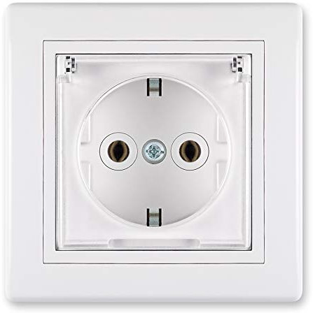 ALING-CONEL | PRESTIGE-Line | Unterputz-Steckdose transparente Abdeckung | Schutzkontakt | VDE-zertifiziert | für Installationsdose ø 60mm | 16AX/250V~ | inkl.Rahmen (komplett) | Weiß