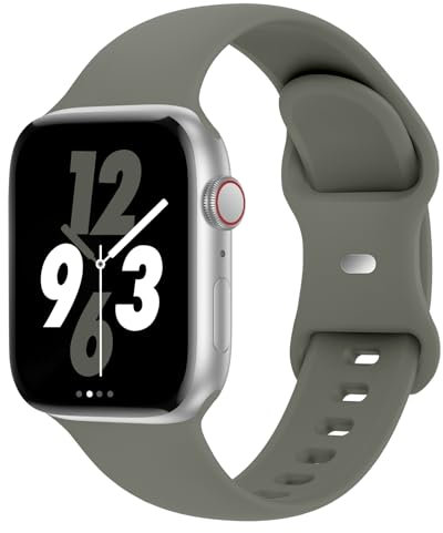 Acrbiutu Bracelets compatibles avec Apple Watch 38 mm, 40 mm, 41 mm, 42 mm, 44 mm, 45 mm, fin et étroit en silicone pour iWatch Series 8/7/6/5/4/3/2/1 SE, pour homme et femme, kaki