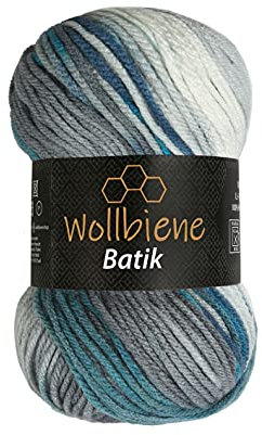 Wollbiene Batik Wolle mit Farbverlauf mehrfarbig 100g Multicolor Strickwolle Häkelwolle (5950 blau türkis grau)