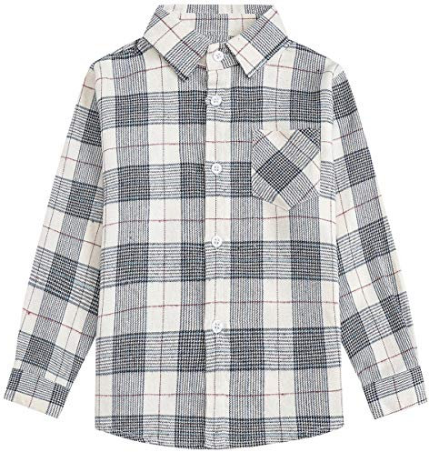 SANGTREE Chemise à carreaux en flanelle boutonnée pour fille, Un plaid gris beige, Taille XL