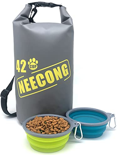 NEECONG Hundefutter-Reisetasche mit faltbaren Näpfen, 42 Tassen, Aufbewahrungssystem für Camping und Alltag, 10 l Trockenfutterbeutel