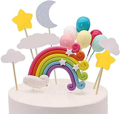 Cake Topper Kit Birthday Cake Topper Party Supplies Rainbow Clouds Balloons Cake Cupcake Decoration for Boys and Girl Birthday Party Supplies Anniversary Wedding Baby Shower