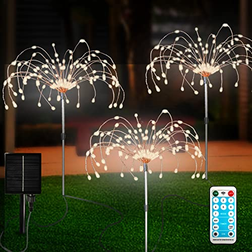 Solar Fireworks Garden Lights - 3 Pcs, 120 LEDs, Remote Control, 8 Modes, Waterproof, Outdoor Lamp for Lawn, Backyard, Flower Boxes, Pathway