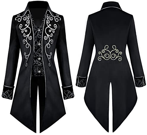 Mittelalter Kleidung Herren Frack Jacke Smoking Steampunk Mantel Gothic Männer Captain Jack Sparrow Kostüm Halloween Karneval Faschingskostüme Viktorianisches Renaissance Vikings Gehrock Schwarz S