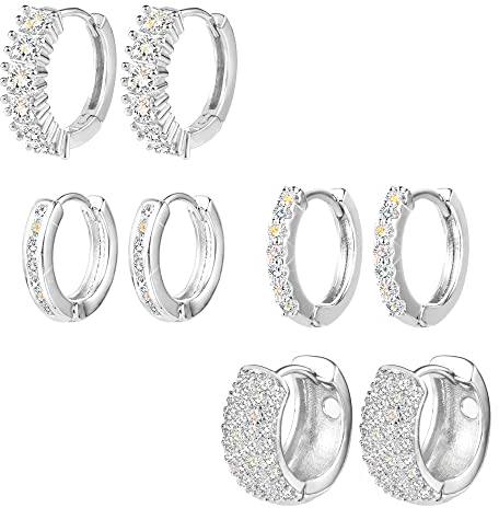 ALEXCRAFT Ohrringe Creolen Silber 925 Cubic Zirkonia Chunky Hoops 925 Silber Huggie Ohrringe Set Für Mehrere Ohrlöcher