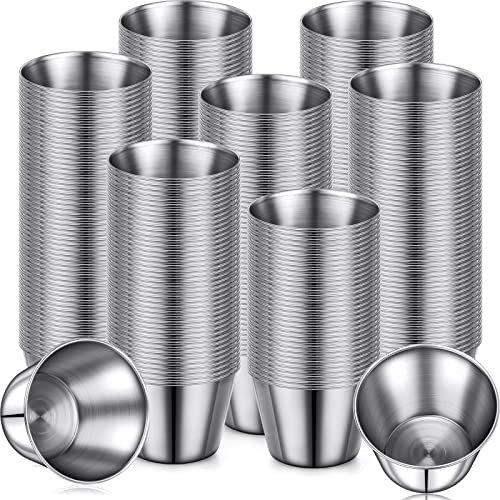 500 Pcs Metal Sauce Cups Individual Salsa Cups Metal Ramekins 2.5 oz Dipping Sauce Cups Stainless Steel Sauce Cups Bulk Salsa Bowl Round Condiment Cups
