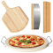 5 PCS Round Pizza Stone Set, 13 Pizza Stone for Oven and Grill with Pizza Peel(OAK),Serving Rack, Pizza Cutter & 10pcs Cooking Paper for Free, Baking Stone for Pizza, Bread