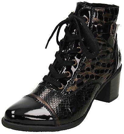 Rieker Boots fourrées en Cuir Noir Verni à Talon bottier Moyen