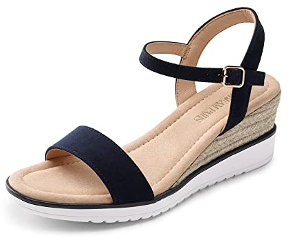 DREAM PAIRS Damen-Espadrilles mit offener Zehenpartie, Elegante Plateau-Sandalen zum Hineinschlüpfen, elastische Knöchelriemen, Keilabsatz-Sandalen,Size 38,Marine,SDPW2342W-E
