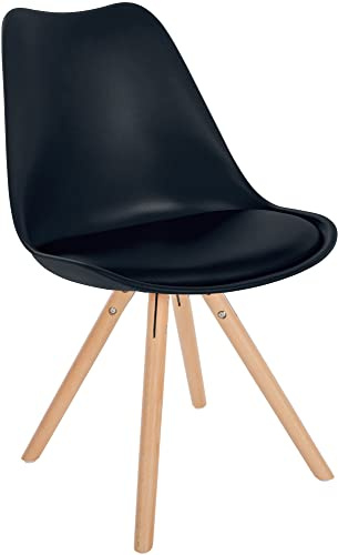 CLP Stuhl Sofia Kunststoff I Esszimmerstuhl Mit Kunstledersitz und Kunststoffschale I Kunststoffstuhl Mit 4-Fuß Holzgestell Farbe schwarz Gestell Farbe Natur (rund)